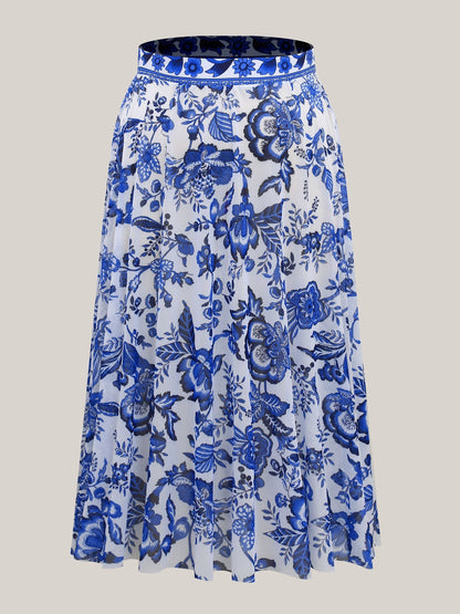 Two-Piece Floral Print Ruched Mesh Swimsuit
