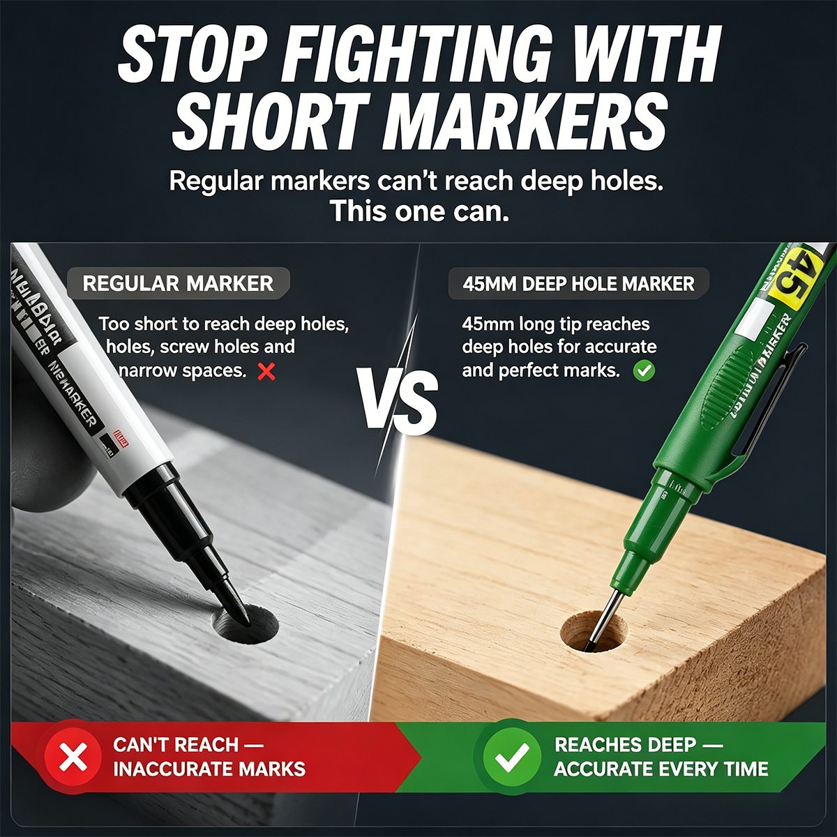 🛠️ Deep Hole Marker Pen – 20mm Long Reach Tip for Precise DIY & Woodworking Marks