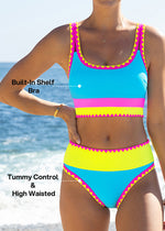 Color Contrast Patchwork Nylon Sporty 3 Piece Bikini Sets 4