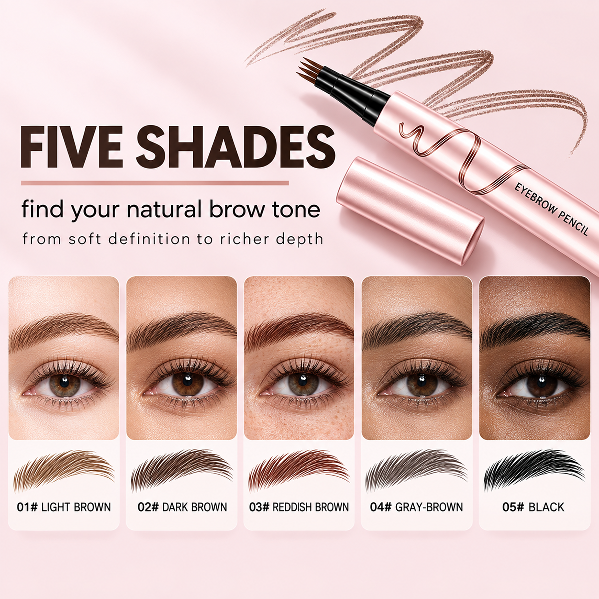 🔥🖤 Waterproof Eyebrow Pencil with 4-Prong Tip | Ultra-Fine Lines for Natural Hair-Like Effect 💗