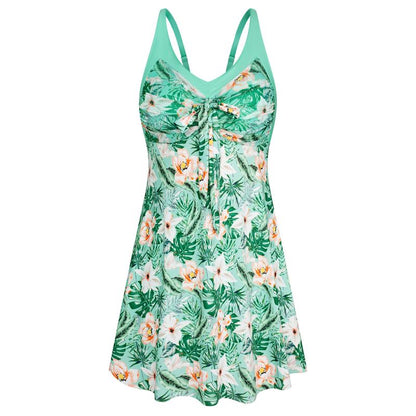 Women's Two Piece Swim Dress Plus Size Tummy Control Tankinis Swimdress Floral Printed Swimwear Swimsuits with Boyshort