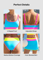 Color Contrast Patchwork Nylon Sporty 3 Piece Bikini Sets 5