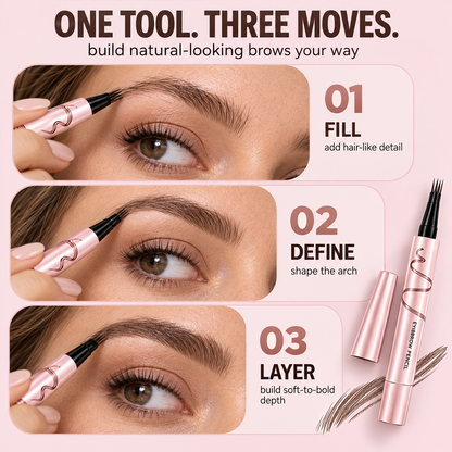 🔥🖤 Waterproof Eyebrow Pencil with 4-Prong Tip | Ultra-Fine Lines for Natural Hair-Like Effect 💗