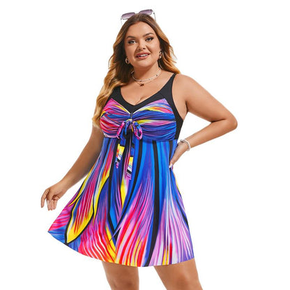 Women's Two Piece Swim Dress Plus Size Tummy Control Tankinis Swimdress Floral Printed Swimwear Swimsuits with Boyshort