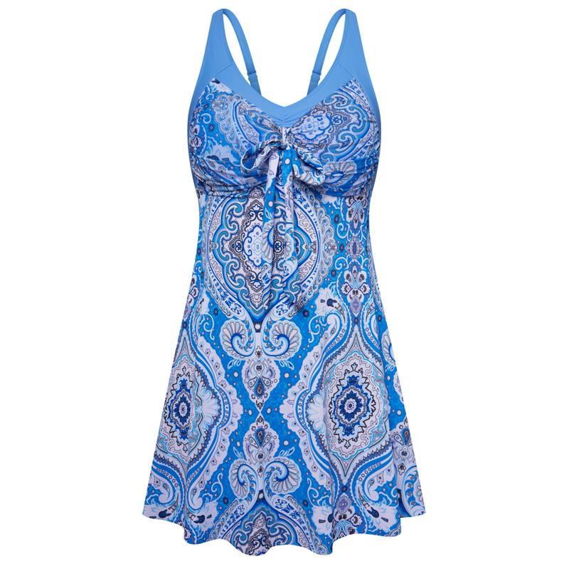 Women's Two Piece Swim Dress Plus Size Tummy Control Tankinis Swimdress Floral Printed Swimwear Swimsuits with Boyshort
