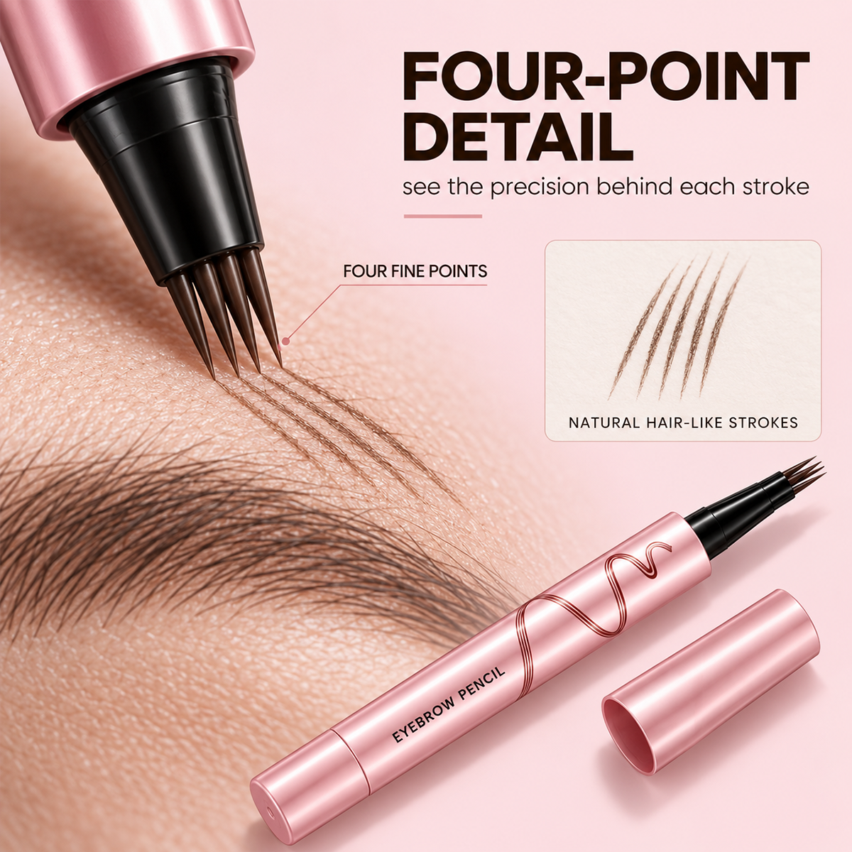 🔥🖤 Waterproof Eyebrow Pencil with 4-Prong Tip | Ultra-Fine Lines for Natural Hair-Like Effect 💗