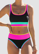 Color Contrast Patchwork Nylon Sporty 3 Piece Bikini Sets 6