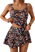 Women Tummy Control Two Piece Bathing Suit High Waisted Tank Top with Swim Skirt 7