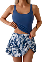 Women Tummy Control Two Piece Bathing Suit High Waisted Tank Top with Swim Skirt 5