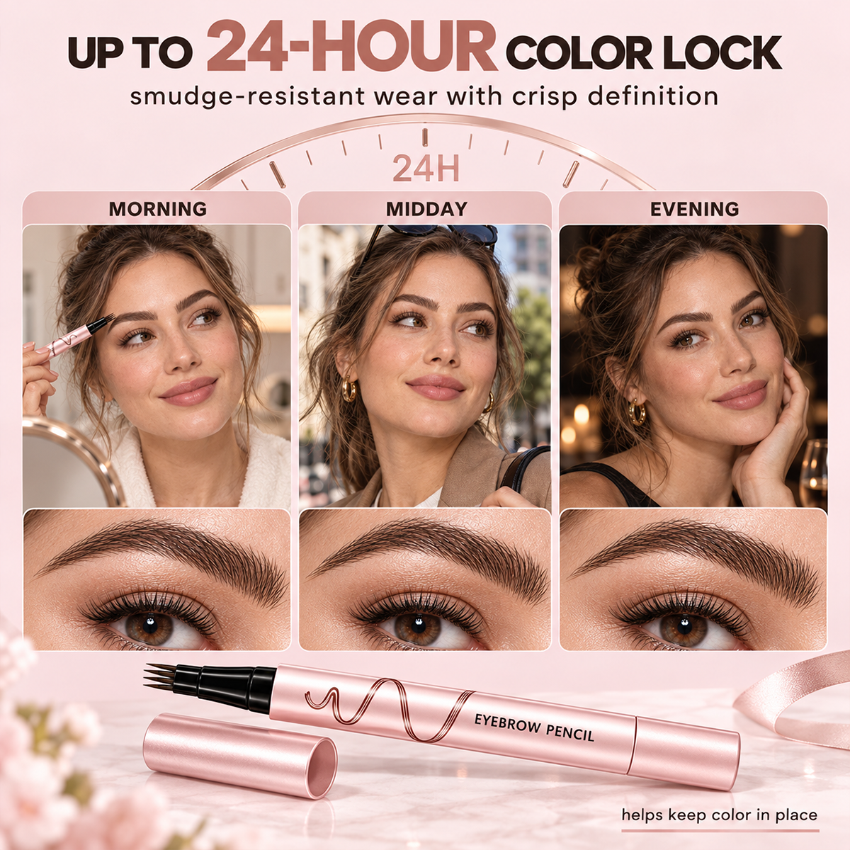🔥🖤 Waterproof Eyebrow Pencil with 4-Prong Tip | Ultra-Fine Lines for Natural Hair-Like Effect 💗