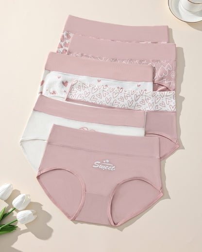 Cute Love Print Soft Cotton Stretchy Women's Panties (6 Pack)
