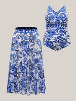 Two-Piece Floral Print Ruched Mesh Swimsuit 6