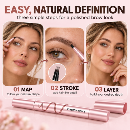 🔥🖤 Waterproof Eyebrow Pencil with 4-Prong Tip | Ultra-Fine Lines for Natural Hair-Like Effect 💗