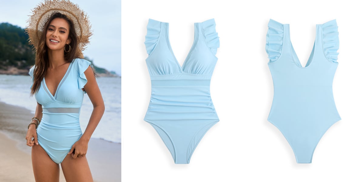 Mesh Patchwork Solid Color One Piece Swimsuit