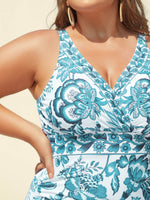 Two-Piece Floral Print Ruched Mesh Swimsuit 43