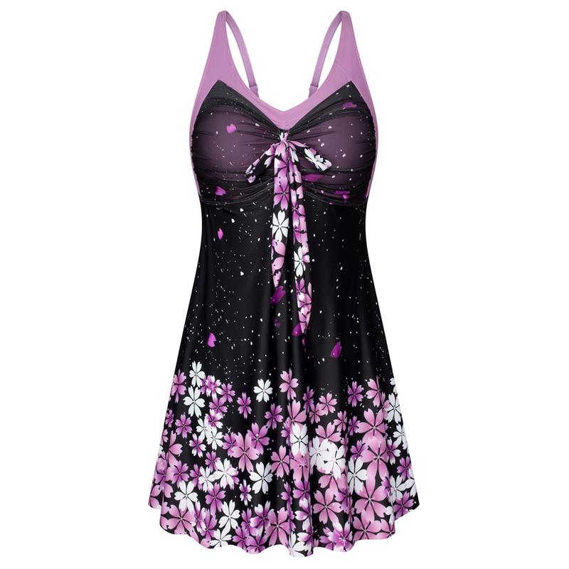 Women's Two Piece Swim Dress Plus Size Tummy Control Tankinis Swimdress Floral Printed Swimwear Swimsuits with Boyshort