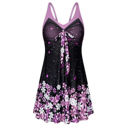 Women's Two Piece Swim Dress Plus Size Tummy Control Tankinis Swimdress Floral Printed Swimwear Swimsuits with Boyshort