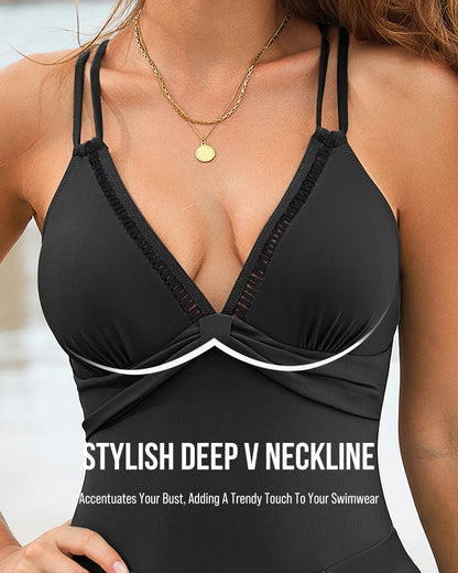 V-Neck Side-Slit One-Piece Swimdress