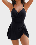 Deep V Knot Detail Skirted Swimsuit 1