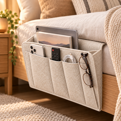🛏️ No-Tool Bedside Storage Organizer – Slide-In Hanging Caddy for Easy Bedside Organization