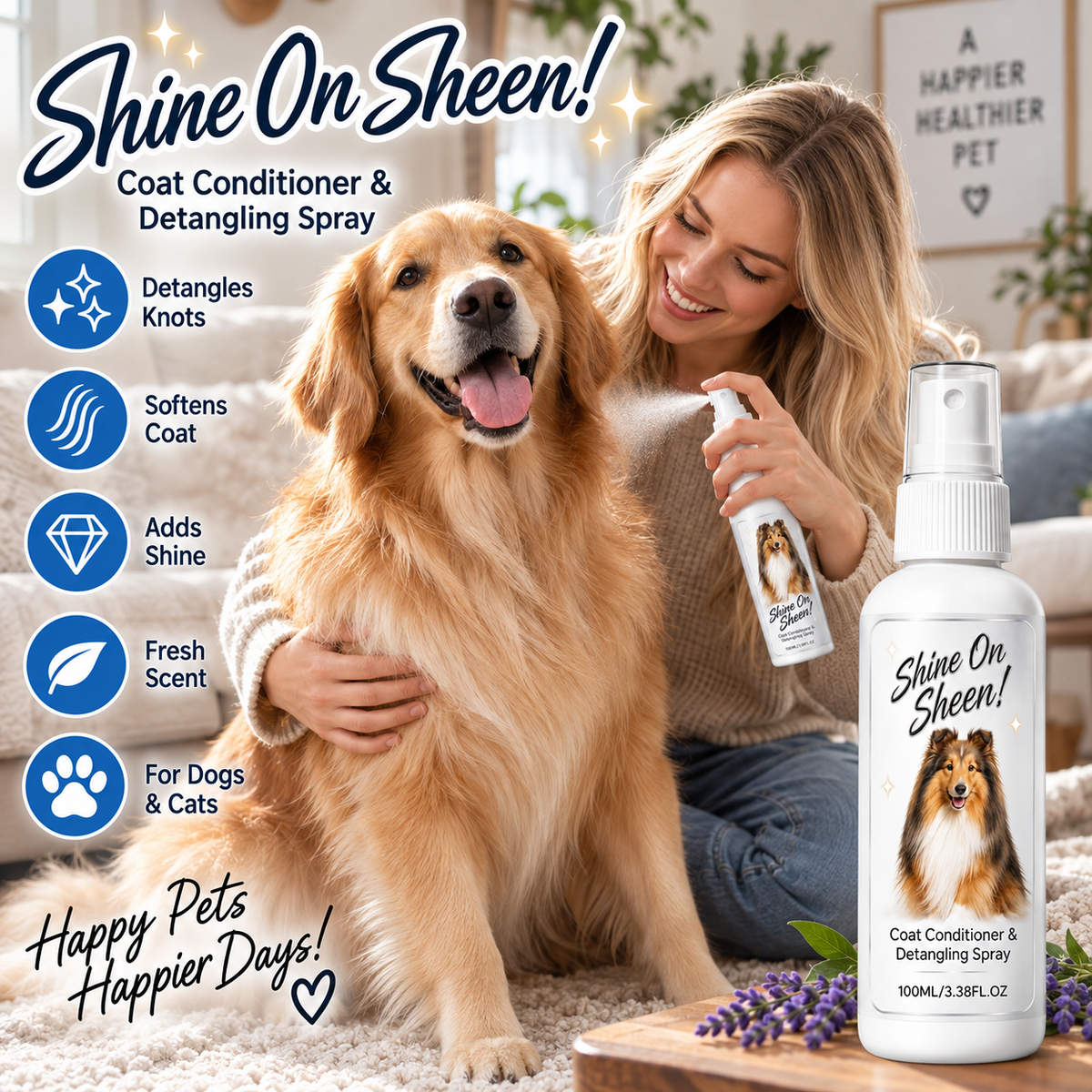 🥳HOT SALE🥳💞🐾 Pet Coat Conditioner & Detangling Spray – Knot Release, Softness & Shine
