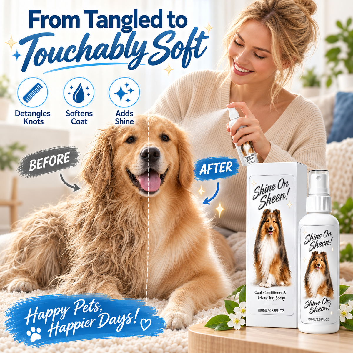 🥳HOT SALE🥳💞🐾 Pet Coat Conditioner & Detangling Spray – Knot Release, Softness & Shine