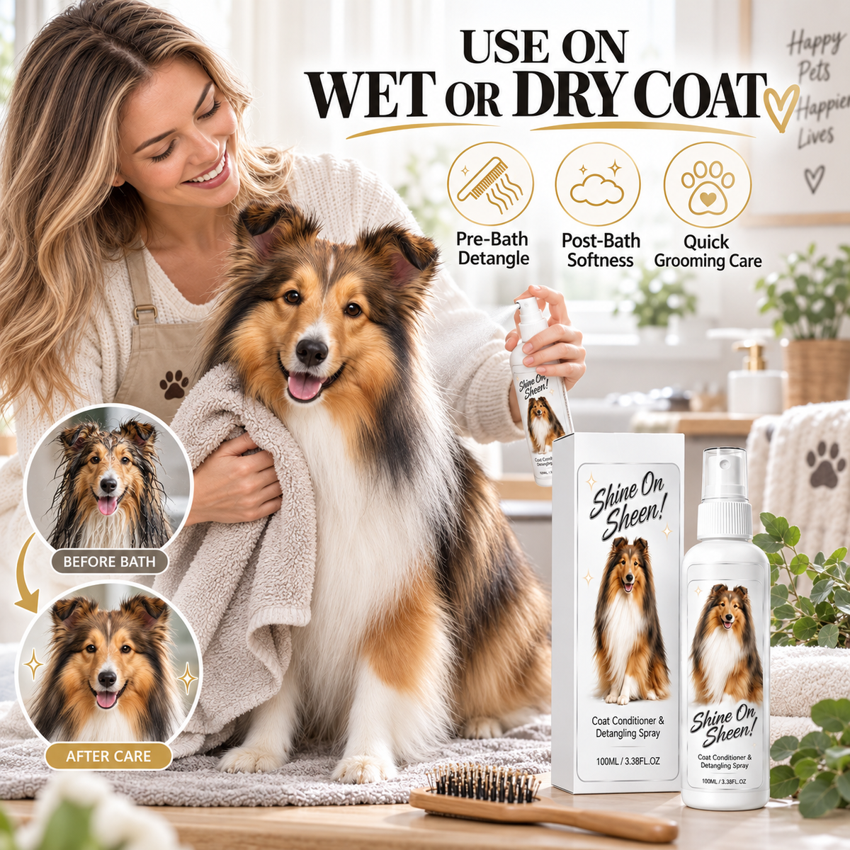 🥳HOT SALE🥳💞🐾 Pet Coat Conditioner & Detangling Spray – Knot Release, Softness & Shine