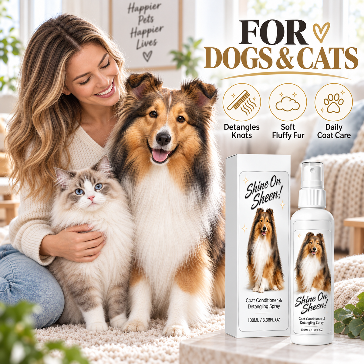 🥳HOT SALE🥳💞🐾 Pet Coat Conditioner & Detangling Spray – Knot Release, Softness & Shine