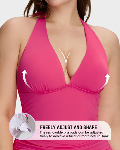 Halter V-Neck Sculpting Swim Dress – 2-Piece Set