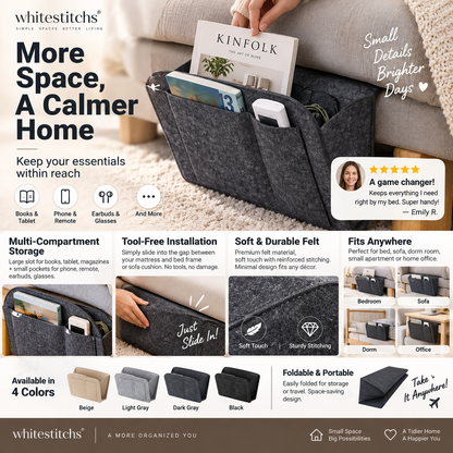 🛏️ No-Tool Bedside Storage Organizer – Slide-In Hanging Caddy for Easy Bedside Organization