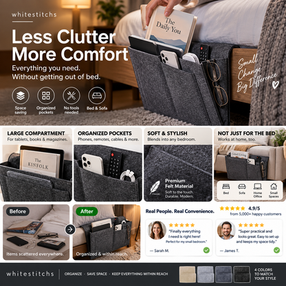 🛏️ No-Tool Bedside Storage Organizer – Slide-In Hanging Caddy for Easy Bedside Organization
