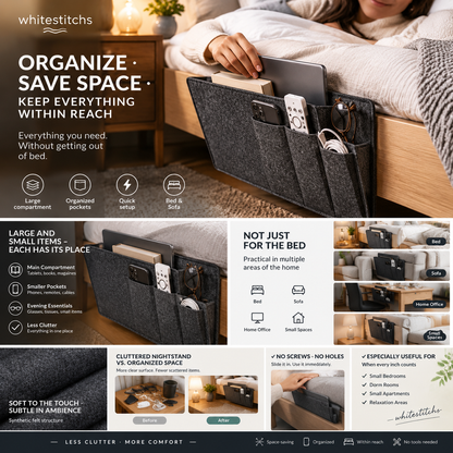 🛏️ No-Tool Bedside Storage Organizer – Slide-In Hanging Caddy for Easy Bedside Organization