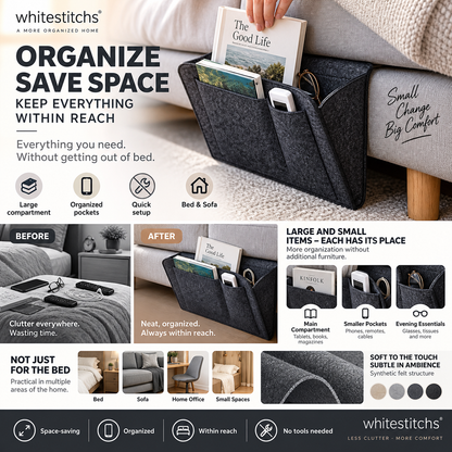 🛏️ No-Tool Bedside Storage Organizer – Slide-In Hanging Caddy for Easy Bedside Organization