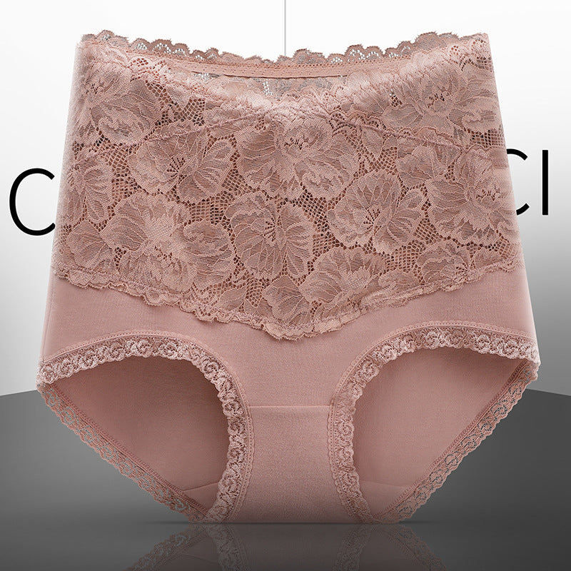 New Women's Floral Lace High Waist Hip Lifting Cotton Briefs