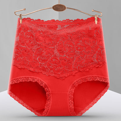 New Women's Floral Lace High Waist Hip Lifting Cotton Briefs