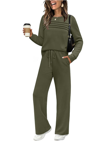 Women's Crew Neck Top & Drawstring Pants Set