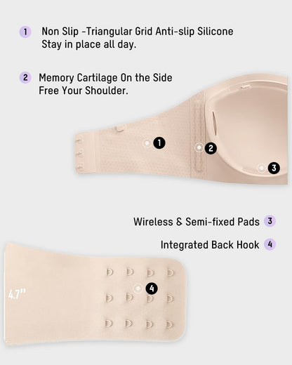Women's Strapless Wireless Padded Bandeau Bra