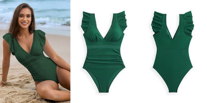 Mesh Patchwork Solid Color One Piece Swimsuit