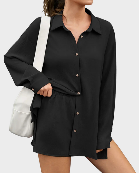 Fisoew Women's Plus Size Gauze Shirt & Shorts Set