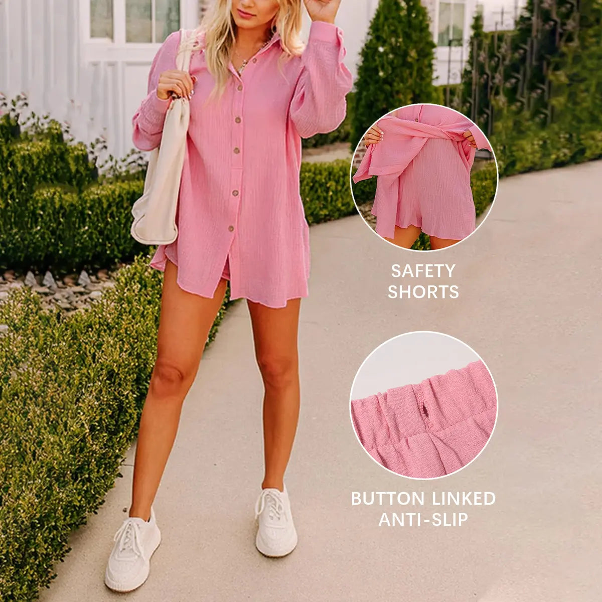 Fisoew Women's Plus Size Gauze Shirt & Shorts Set