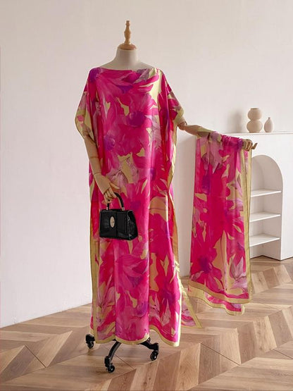 Women's Peacock Print Cape Shawl & Scarf Set – Elegant Beach Swim Cover-Up