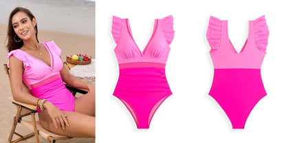 Mesh Patchwork Solid Color One Piece Swimsuit