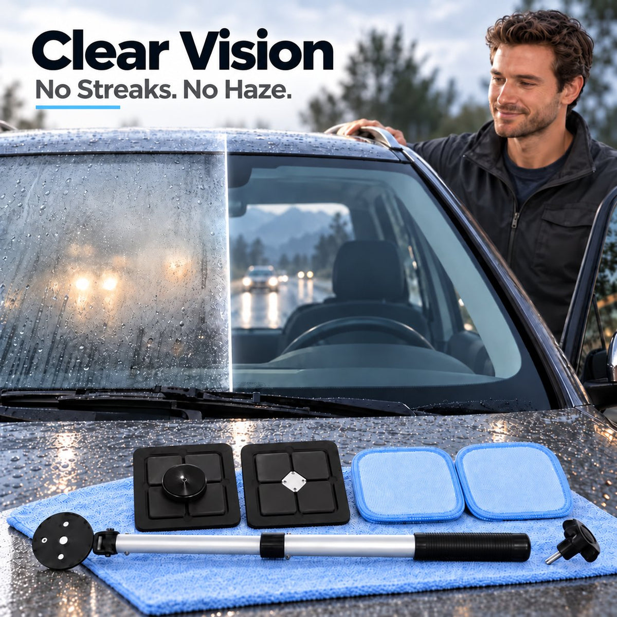 🎁Dual Magnetic Car Windshield Cleaner | Streak-Free Auto Glass Cleaning Kit