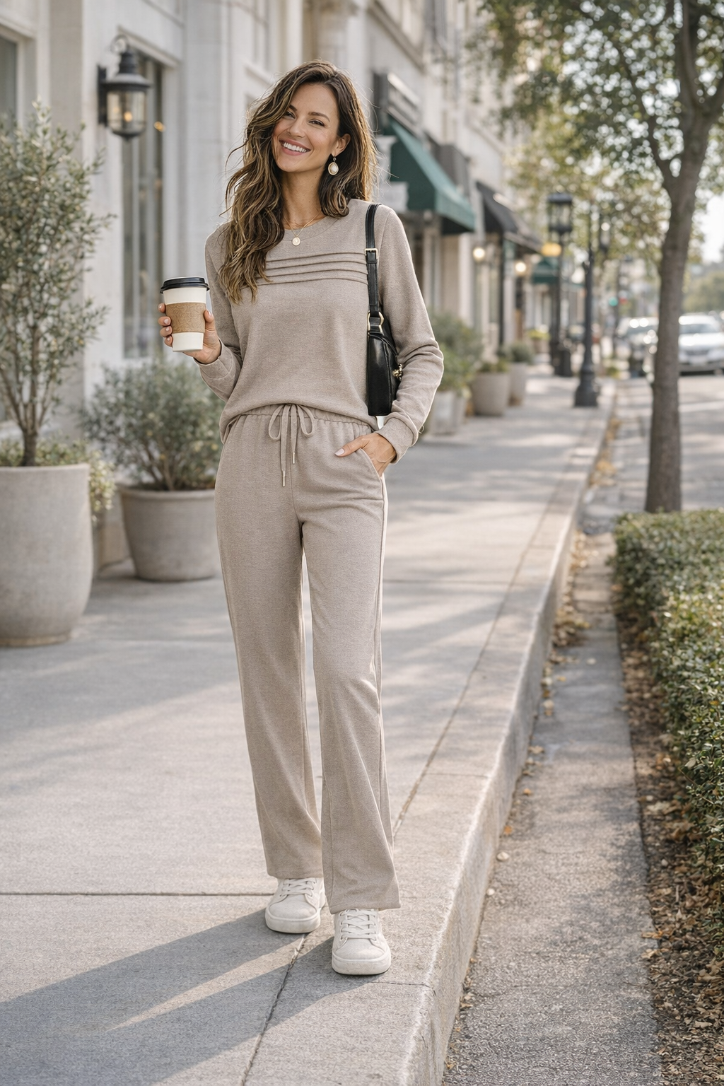 Women's Crew Neck Top & Drawstring Pants Set