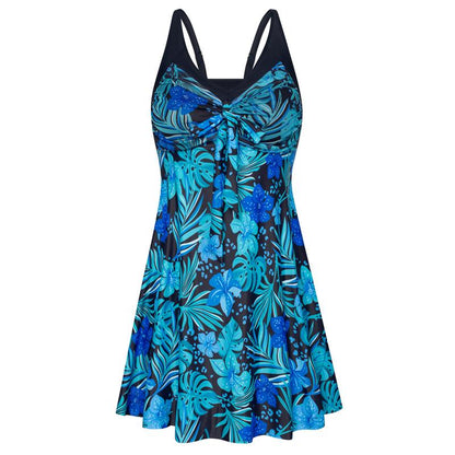 Women's Two Piece Swim Dress Plus Size Tummy Control Tankinis Swimdress Floral Printed Swimwear Swimsuits with Boyshort