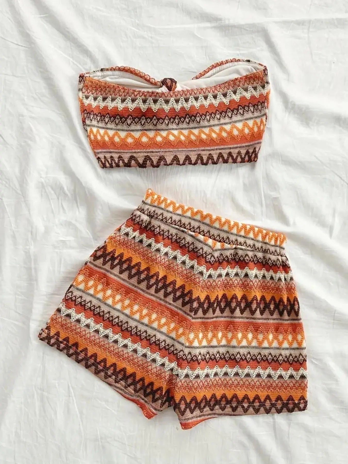 Women's Striped Crop Tube Top & High-Waist Shorts Set – Casual Boho Two-Piece Summer Outfit