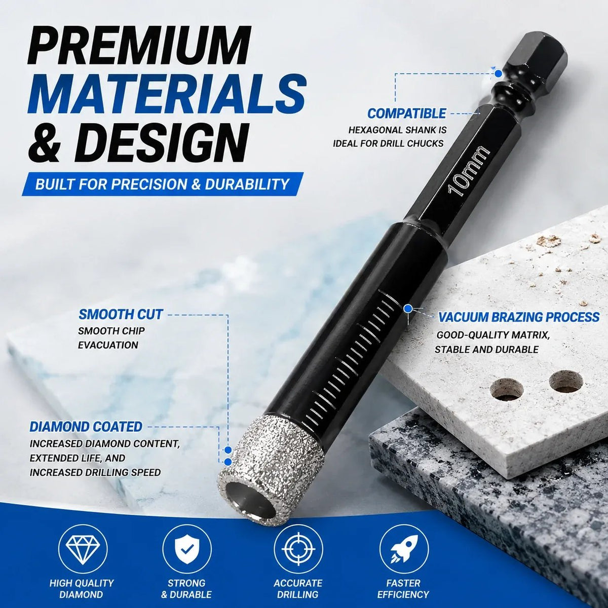 🔥6 Pcs Diamond Drill Bits Set, Brazed Diamond Drill Bits for Precision Drilling