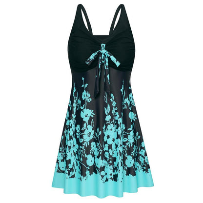 Women's Two Piece Swim Dress Plus Size Tummy Control Tankinis Swimdress Floral Printed Swimwear Swimsuits with Boyshort