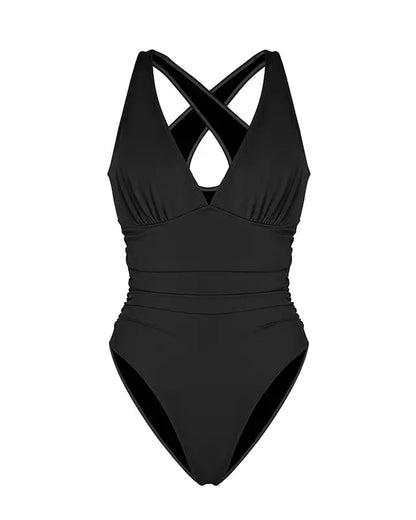 One-Piece with Criss Cross Back & Off-Shoulder Neckline Bodycon Swim Bodysuit