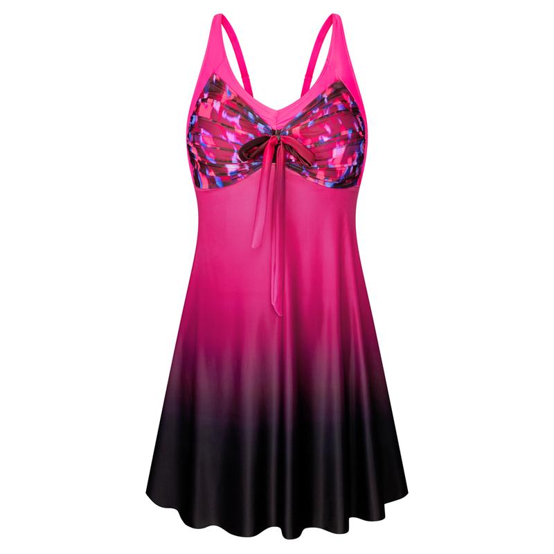 Women's Two Piece Swim Dress Plus Size Tummy Control Tankinis Swimdress Floral Printed Swimwear Swimsuits with Boyshort